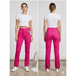 Zara Women Fucsia Zipper Skinny  Denim"Pants with leg zippers" Jeans Size  M